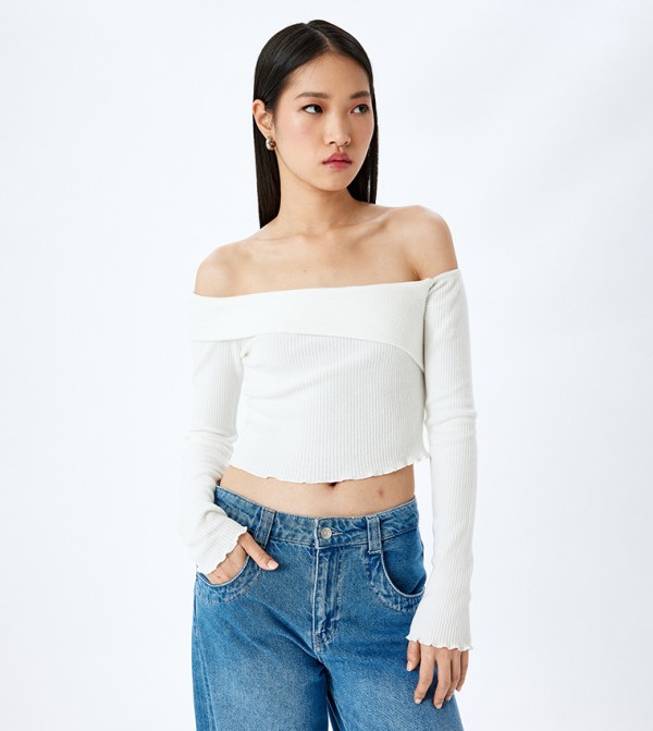 Ribbed Off Shoulder Crop Top