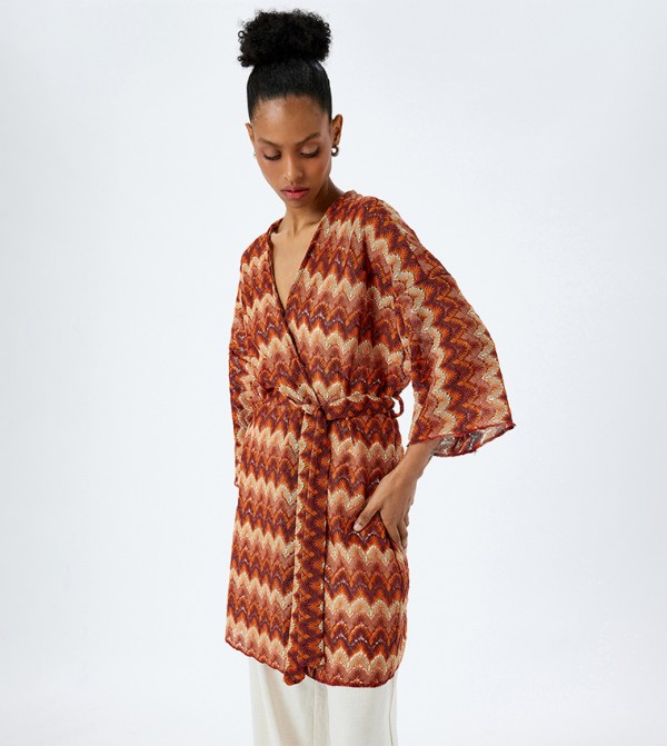 Patterned 3/4 Sleeves Kimono