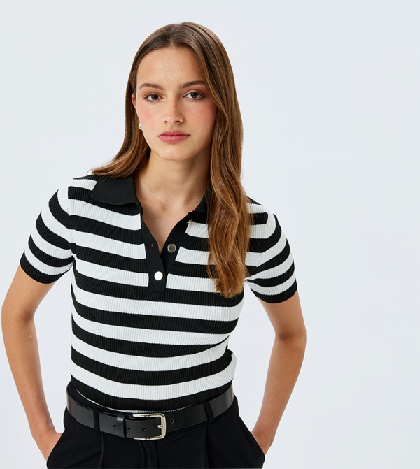 Striped Collared Knit Top