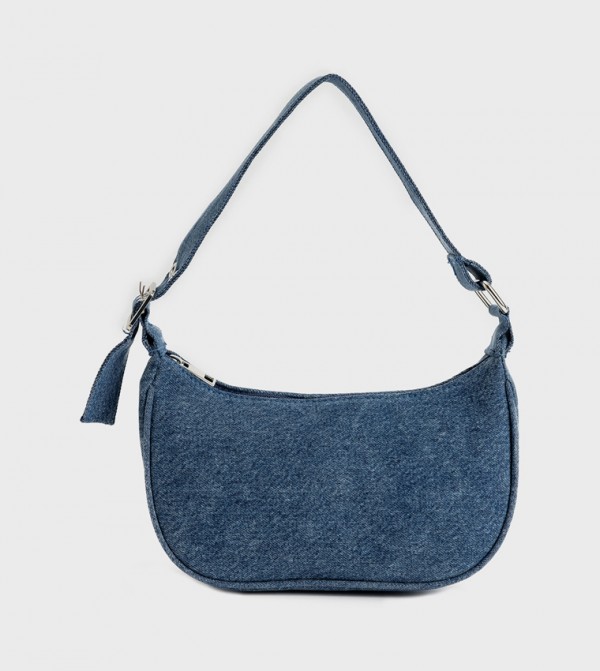 Zippered Denim Shoulder Bag