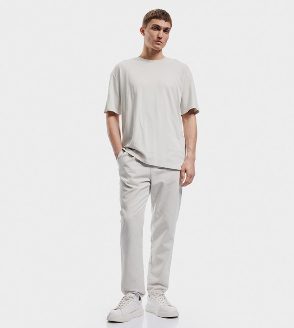Solid Straight Fit Canvas Trousers