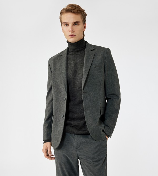Textured Lapel Collar Blazer