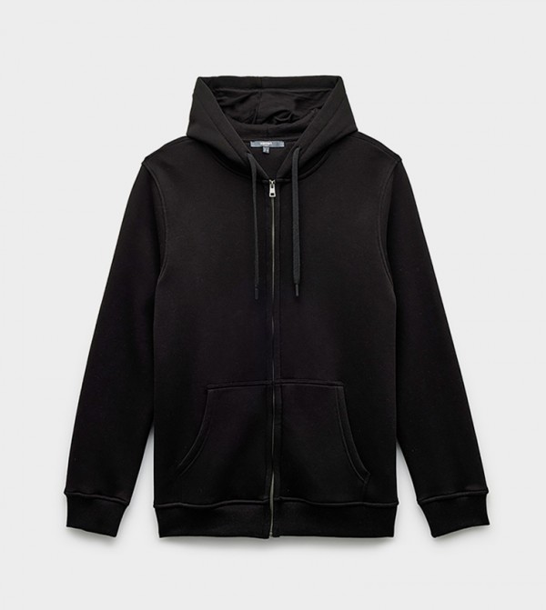 Solid Zip-Through Hooded Jacket