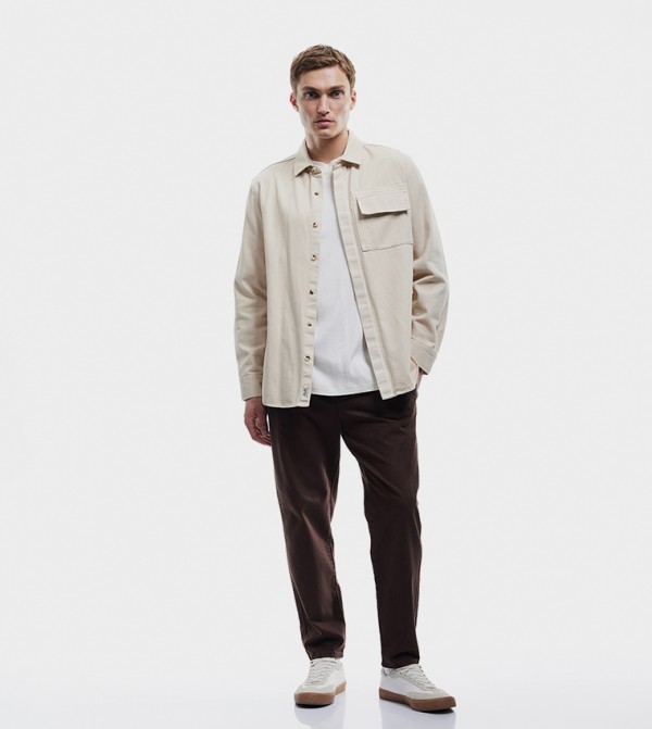 Solid Drawstring Waist Gabardine Trousers
