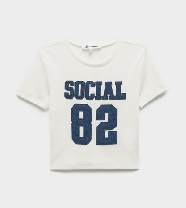 Applique Crew Neck Crop T-Shirt