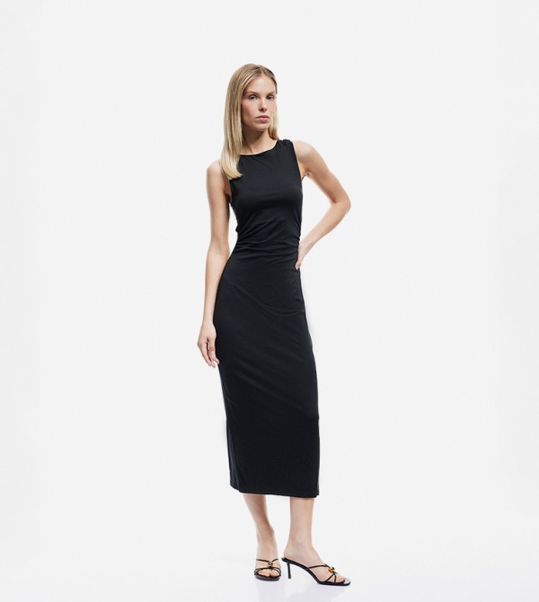 Solid Sleeveless Midi Dress
