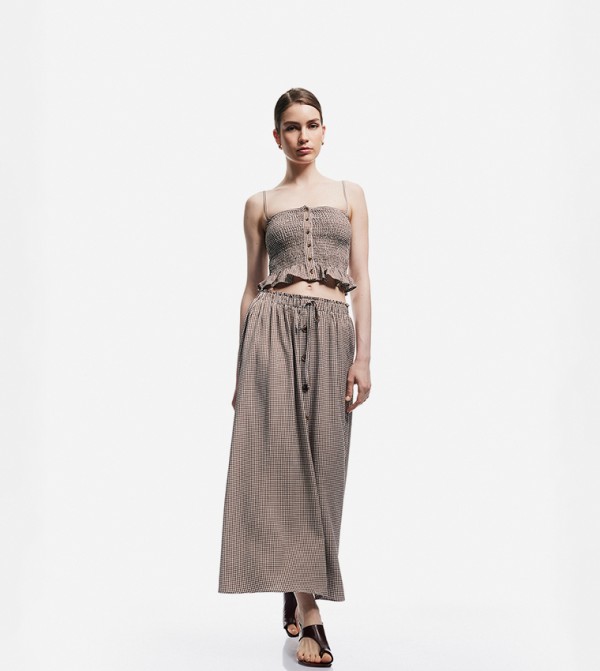 Gingham Elastic Waist Maxi Skirt