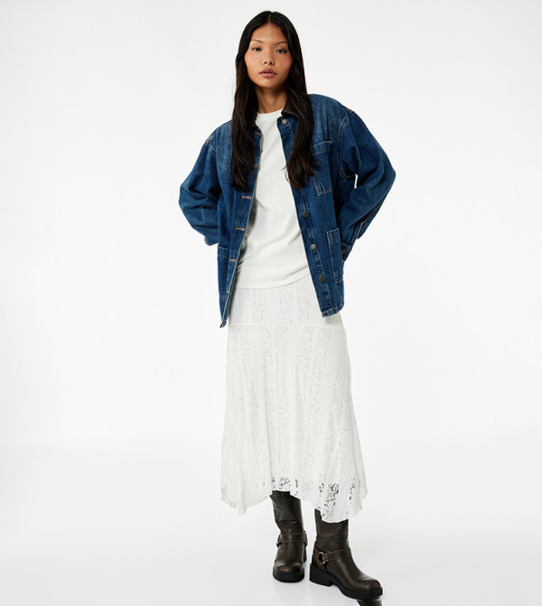 Lace Elastic Waist Midi Skirt