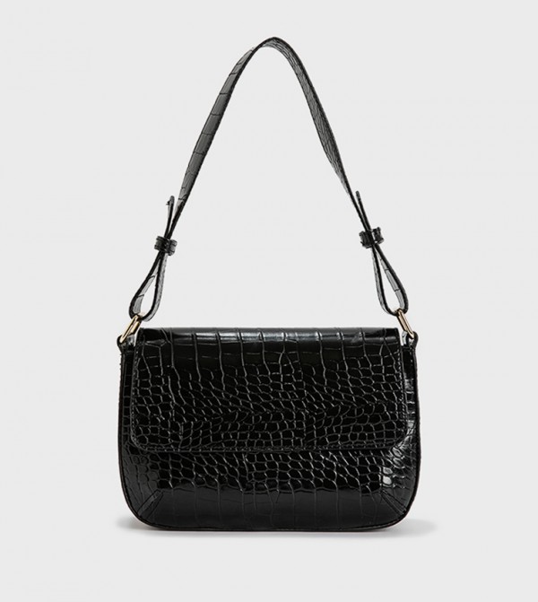 Croc Textured Flap Shoulder Bag