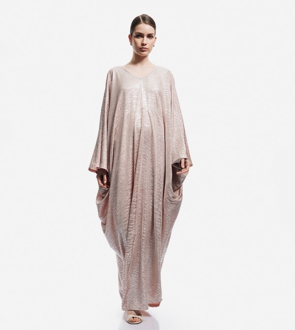 Textured V-Neck Kaftan Maxi Dress