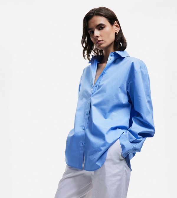 Solid Long Sleeves Oversized Shirt