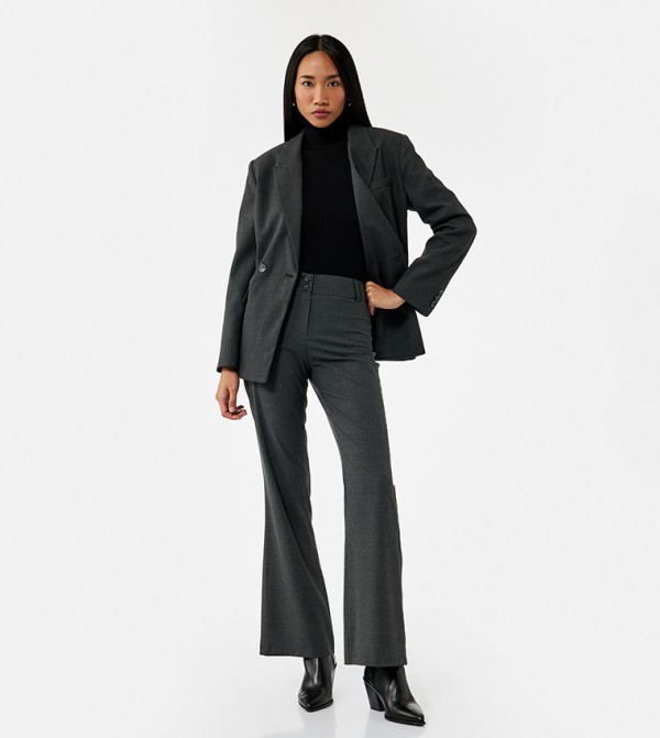 Textured Slim Flared Trousers