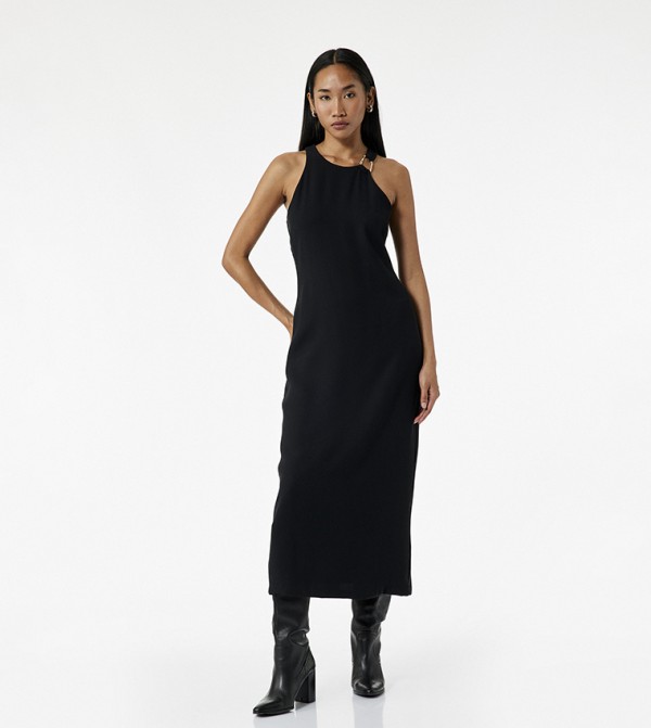 Accessory Detail Halterneck Midi Dress