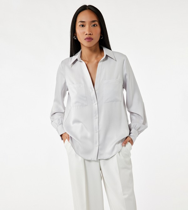 Solid Balloon Sleeves Shirt