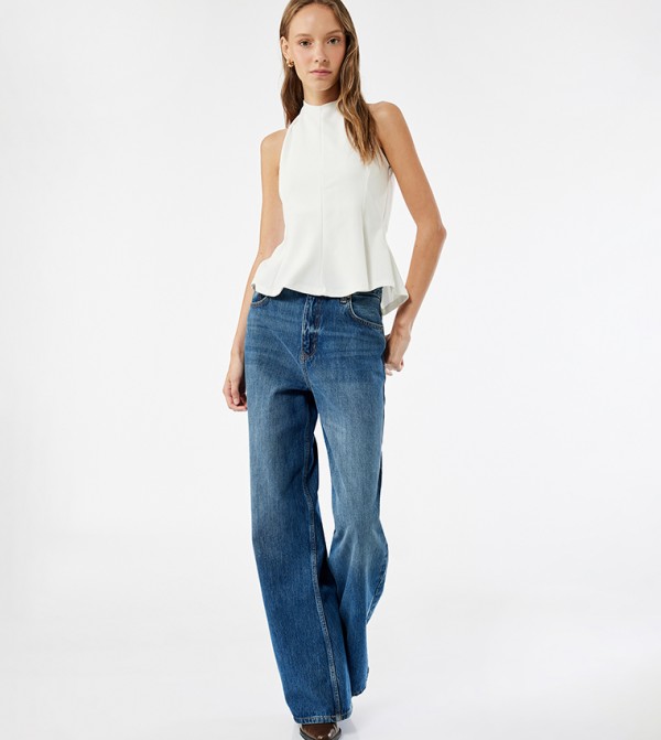 Seam Detail Halterneck Peplum Top