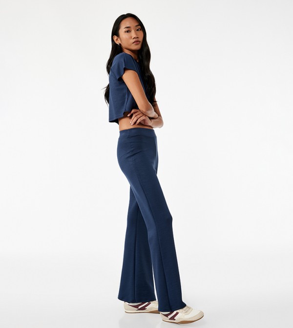 Solid Elastic Waist Flared Pants