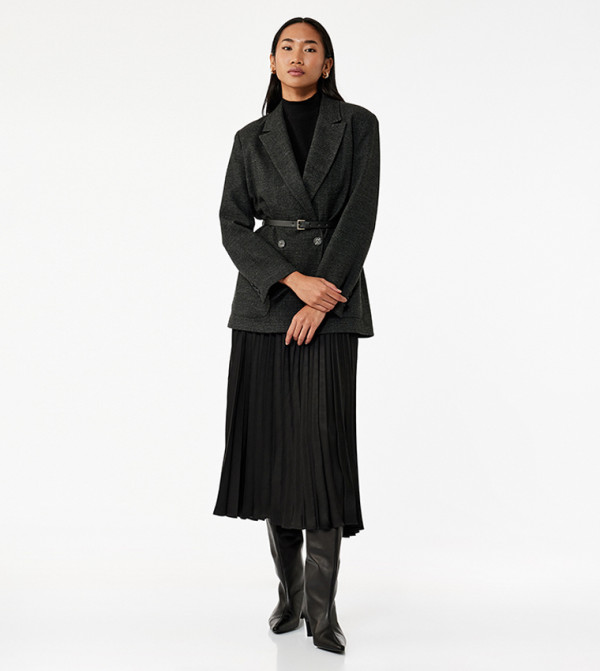Pleated Satin Midi Skirt