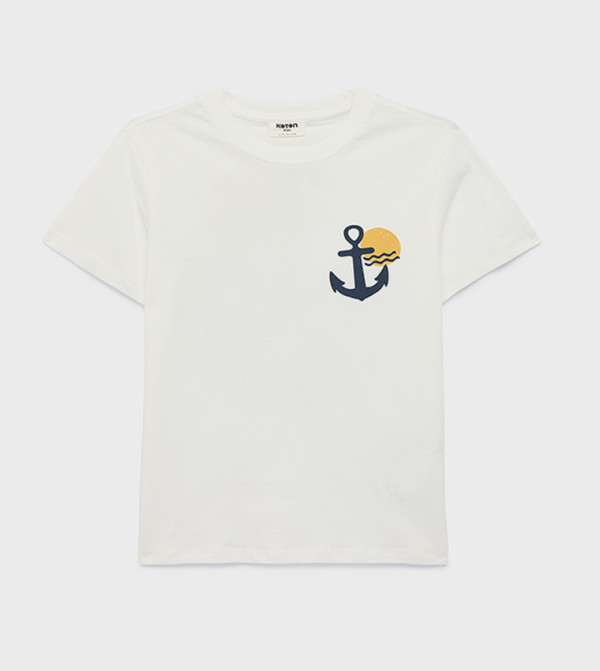 تيشيرت قطن بطبعة وقبة مستديرة