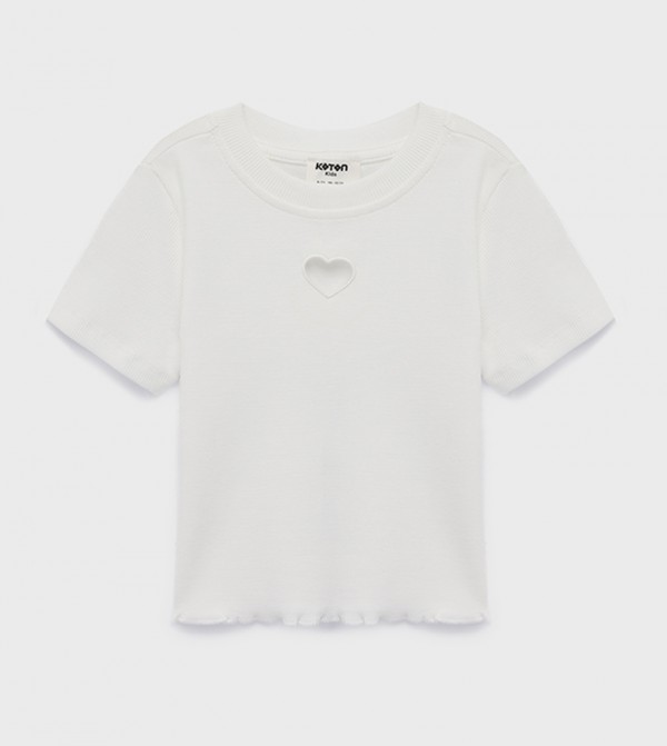 Heart Cut Out Detail Cotton Short Sleeves Crop T-Shirt