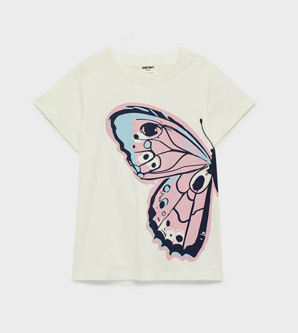 Butterfly Printed Crew Neck Cotton T-Shirt