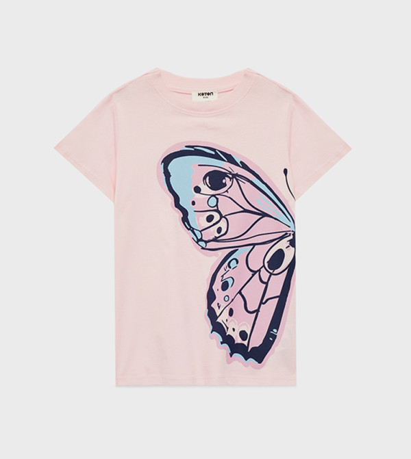 Butterfly Printed Crew Neck Cotton T-Shirt