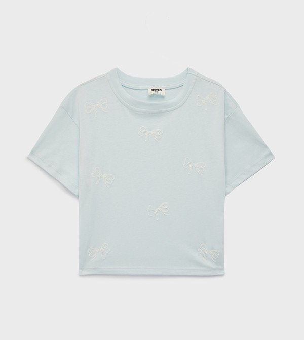 تيشيرت قطن مزين بفيونكة وقبة مستديرة