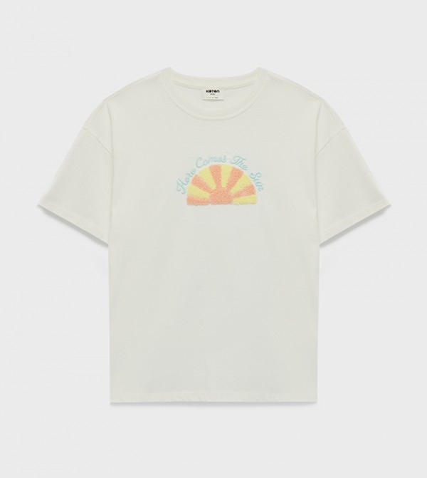 Embroidered Crew Neck Cotton T-Shirt