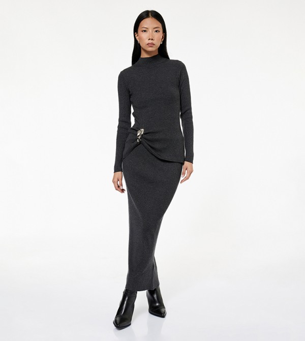 Knitted Elastic Waist Maxi Skirt