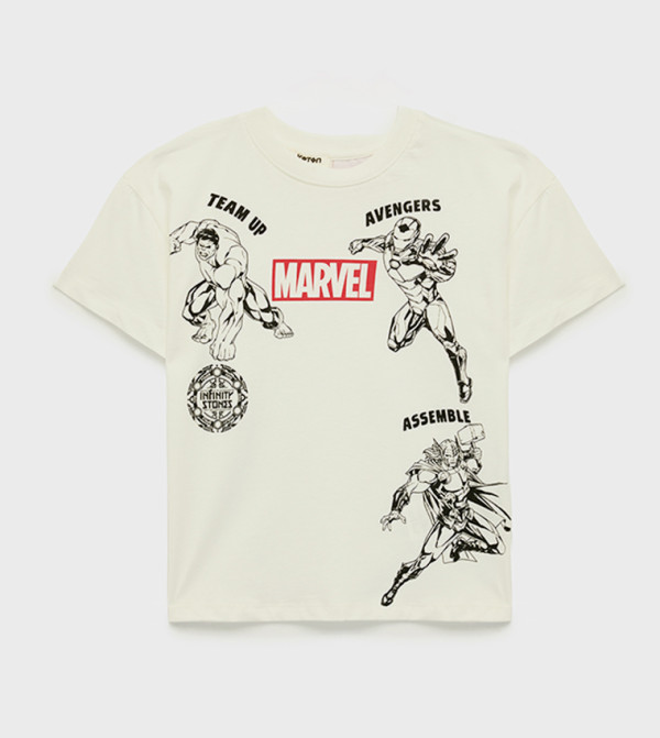 تيشيرت قطن أوفرسايز بطبعة مارفل وقبة مستديرة