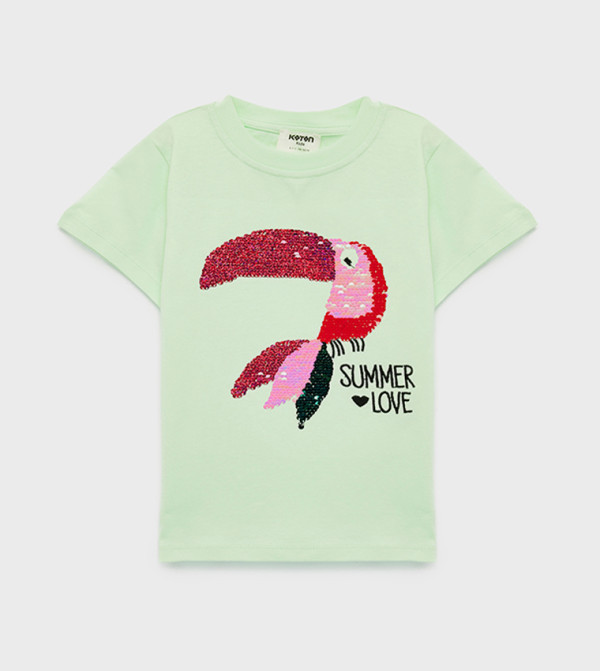 تيشيرت قطن مزين بالترتر وقبة مستديرة