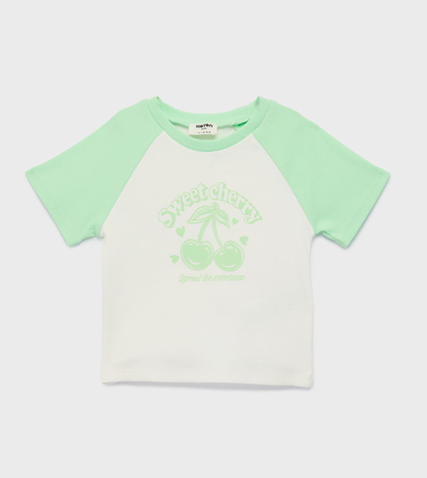 تيشيرت قطن بقبة مستديرة بطبعة كرز