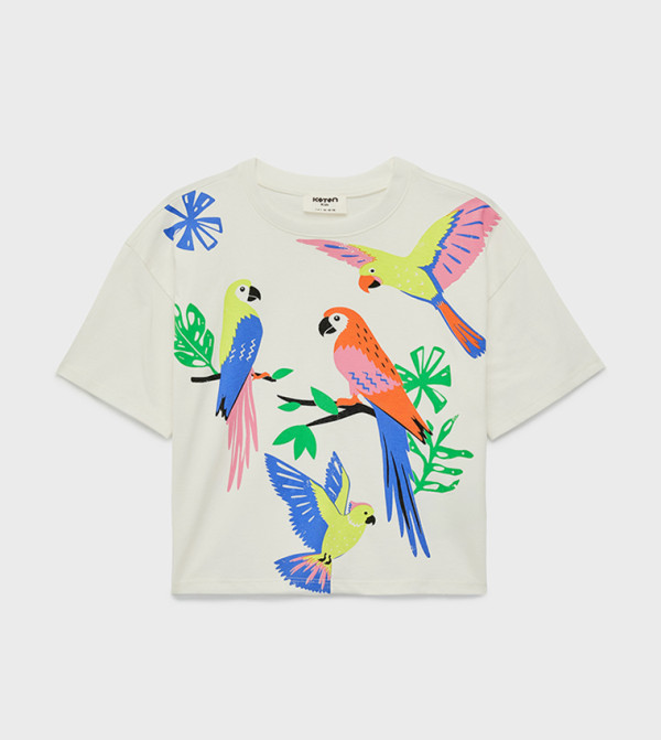 Parrot Printed Crew Neck Cotton Oversized T-Shirt