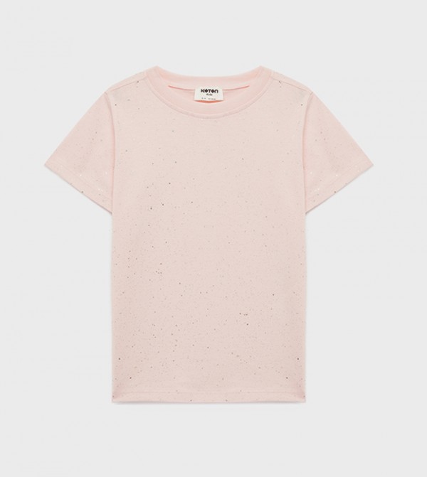 Glitter Detail Crew Neck Cotton T-Shirt