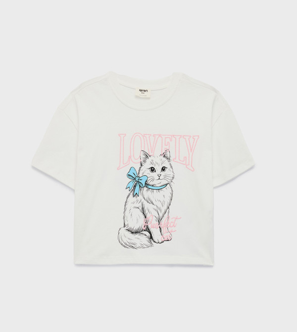 تيشيرت قطن بقبة مستديرة بطبعة