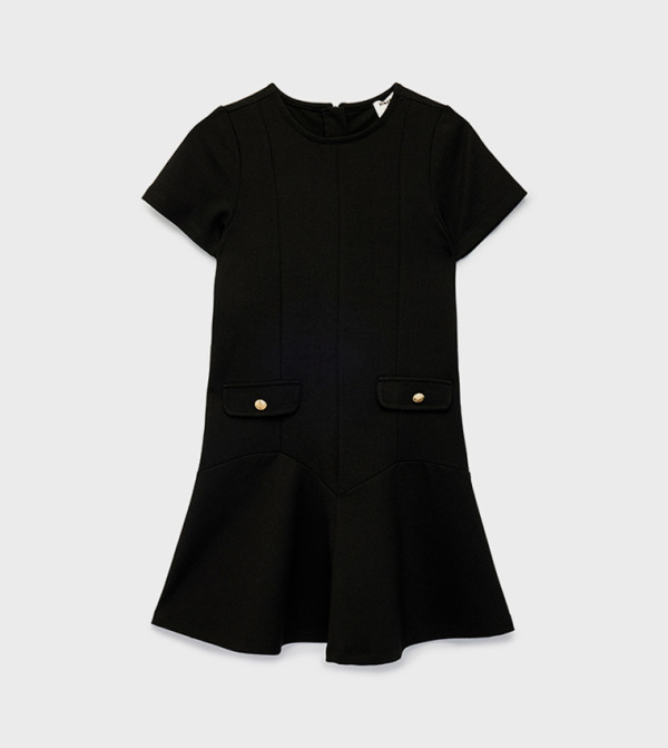 Solid Crew Neck Short Sleeves Viscose Blend Dress