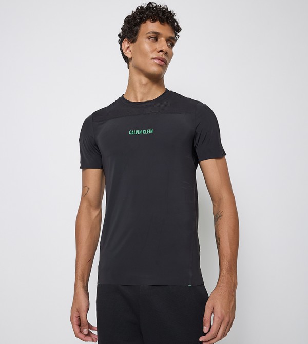 Logo Printed Mesh Detail T-Shirt