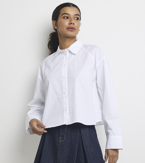 Solid Boxy Cropped Shirt