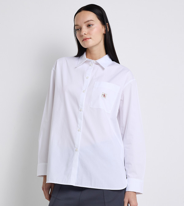 Logo Label Relaxed Fit Poplin Shirt