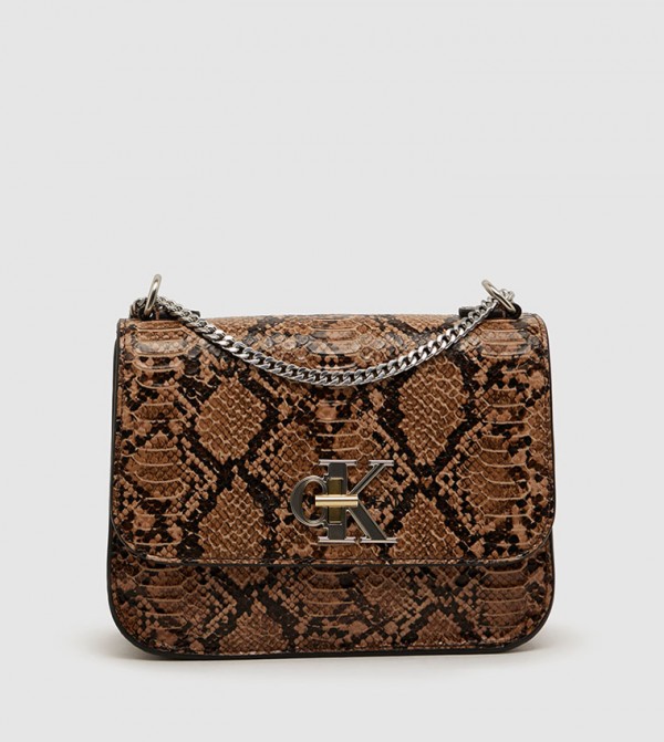 Buy Calvin Klein Medium Flap W/Chain Python Crossbody Snake Mix In ...