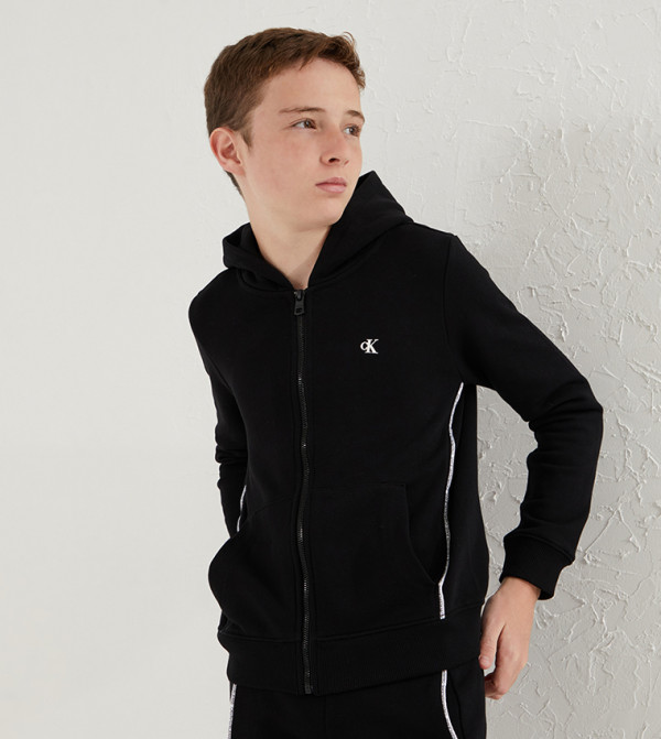 Calvin Klein Boys Piping Zip Up Top in Black