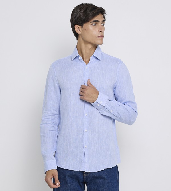 قميص كتان ضيق سادة