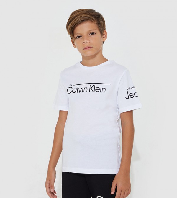logo-waistband cropped T-shirt, Calvin Klein