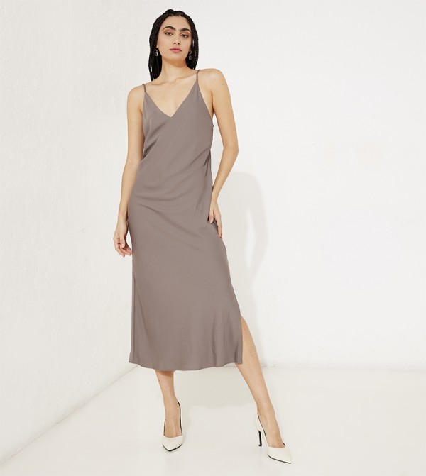 Satin Cup Detail Midi Slip Dress