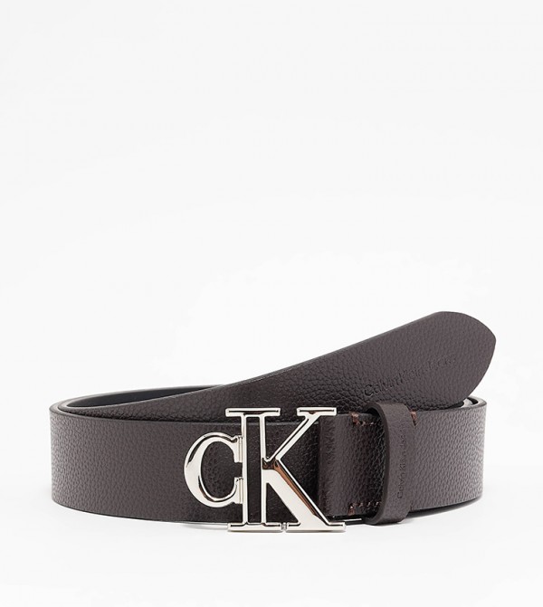 Buy Calvin Klein Monogram Detail Leather Belt In Brown