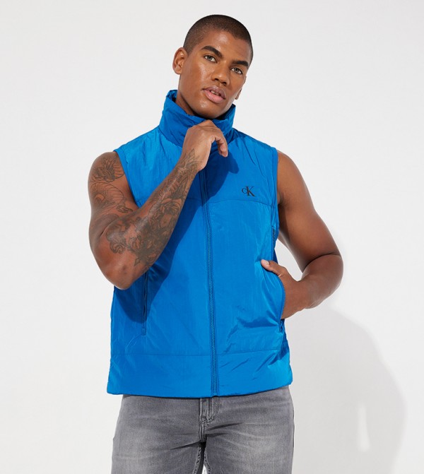 Buy Calvin Klein Jeans Monogram Detail Vest Jacket In Blue