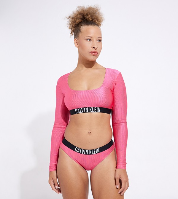 Buy Calvin Klein Logo Detail Long Sleeves Swim Top In Pink