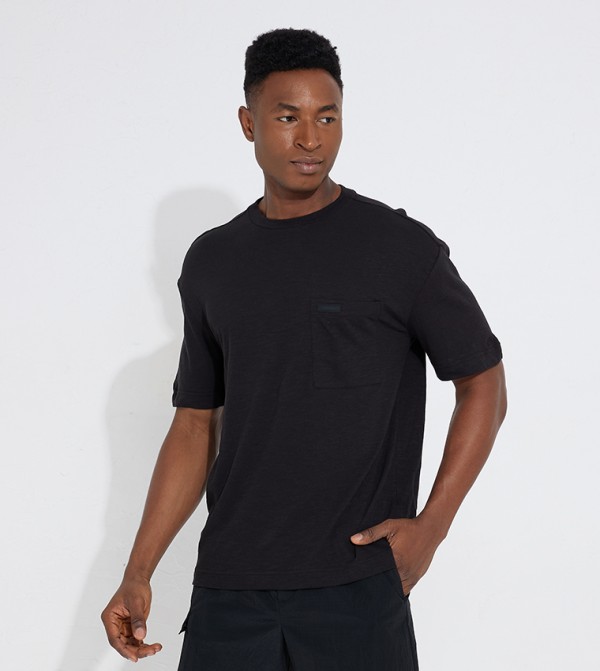 Logo Detail Crew Neck Linen T-Shirt