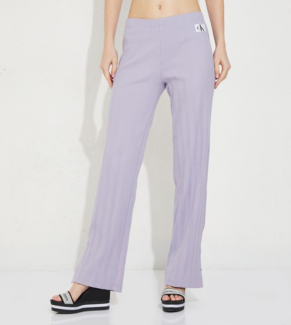 Logo Badge Ribbed Straight Fit Pants
