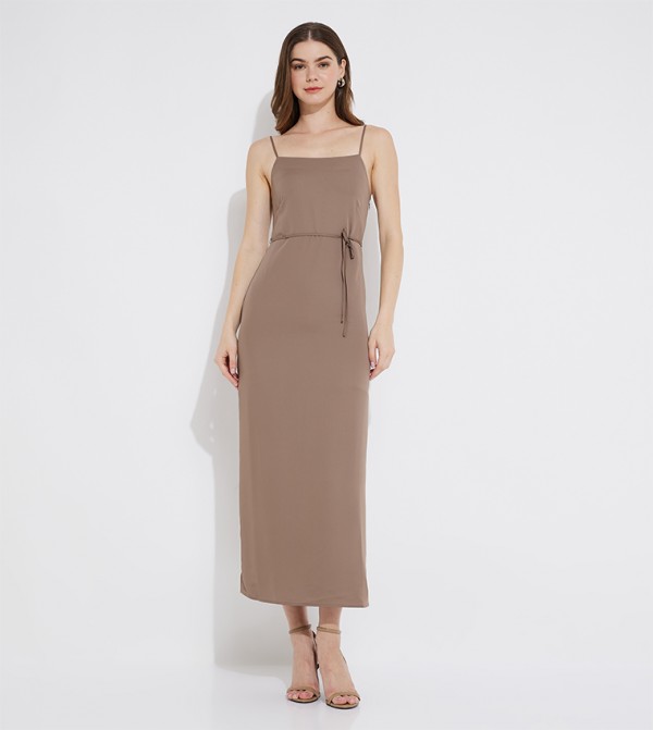 Solid Strappy Midi Dress