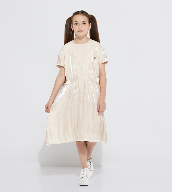 Metallic Look Short Sleeves Dress